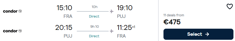 Click here to book this cheap flight deal. Non-stop, summer, last minute flights from Frankfurt, Germany to the Dominican Republic for only €475 roundtrip. Flight deal ticket image.