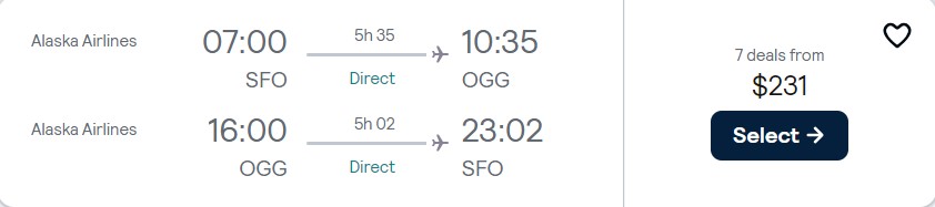 Cheap flights from US cities to Hawaii from only $231 roundtrip with Alaska Airlines. Flight deal ticket image.