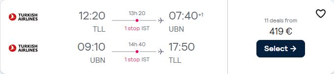 Cheap flights from the Baltics to Ulaanbaatar, Mongolia from only €419 roundtrip with Turkish Airlines. Flight deal ticket image.