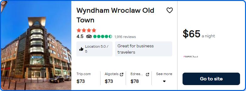 Stay at the 4* Wyndham Wroclaw Old Town in Wroclaw, Poland for only $65 USD per night. Flight deal ticket image.
