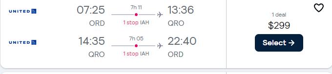 Summer flights from Chicago to Queretaro, Mexico for only $299 roundtrip with United Airlines. Flight deal ticket image.