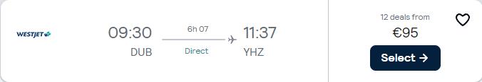 Non-stop flights from Dublin, Ireland to Halifax, Canada for only €95 one-way. Flight deal ticket image.