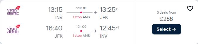 Christmas flights from Inverness, Scotland to ________ from only £286 roundtrip with KLM and Delta Air Lines. Flight deal ticket image.