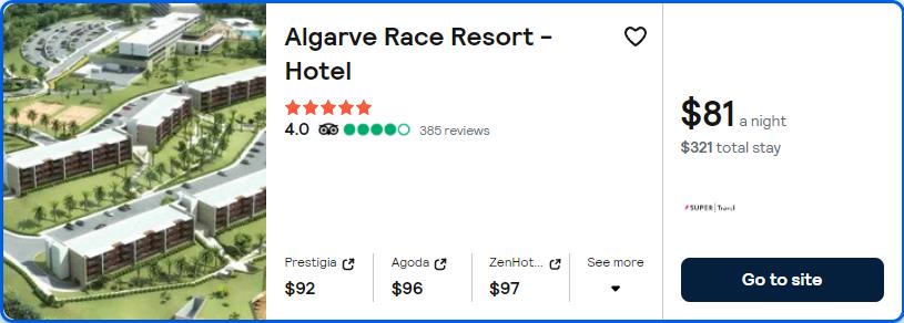 Stay at the 5* Algarve Race Resort - Hotel in Portimao, Portugal for only $81 USD per night. Flight deal ticket image.
