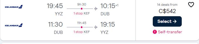 Click here to book this cheap flight deal. Cheap flights from Toronto, Canada to European cities from only $542 CAD roundtrip. Flight deal ticket image.