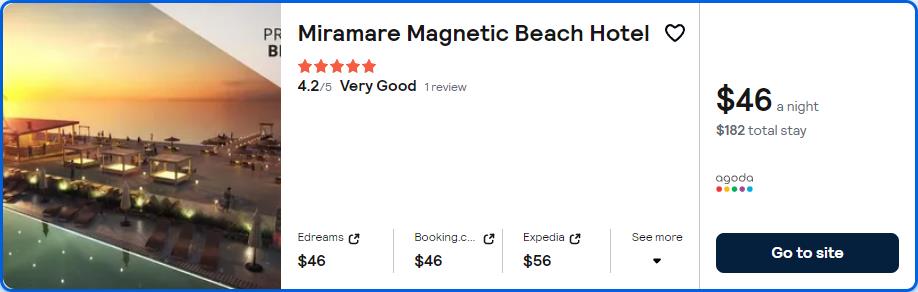 Click here to book this cheap flight deal. Stay at the 5* Miramare Magnetic Beach Hotel in Adjara, Georgia for only $46 USD per night. Flight deal ticket image.