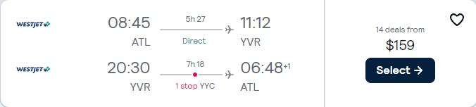 Summer flights from US cities to Vancouver or Edmonton, Canada from only $146 roundtrip. Flight deal ticket image.