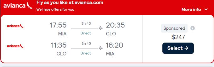 Summer flights from Miami to Cali, Colombia for only $247 roundtrip with Avianca. Flight deal ticket image.