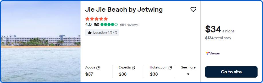 Stay at the 5* Jie Jie Beach by Jetwing in Kalutara, Sri Lanka for only $34 USD per night. Flight deal ticket image.