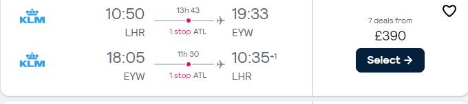 Click here to book this cheap flight deal. Cheap flights from London, UK to Key West, Florida for only £390 roundtrip with Virgin Atlantic and Delta Air Lines. Flight deal ticket image.