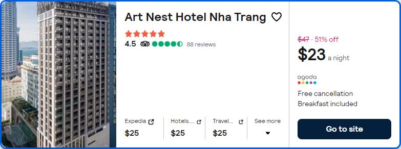 Stay at the 5* Art Nest Hotel Nha Trang in Nha Trang, Vietnam for only $23 USD per night. Flight deal ticket image.