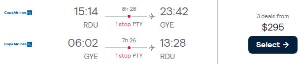 Cheap flights from Raleigh, North Carolina to Central or South Africa from only $295 roundtrip with Copa Airlines. Flight deal ticket image.