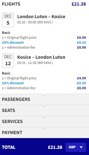 Click here to book this cheap flight deal. Non-stop flights from London, UK to Kosice, Slovakia for only £21 roundtrip. Flight deal ticket image.