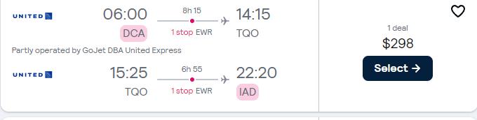 Cheap flights from Washington DC to Tulum, Mexico for only $298 roundtrip with United Airlines. Flight deal ticket image.