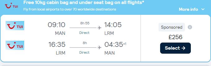 Non-stop flights from Manchester, UK to the Dominican Republic for only £256 roundtrip. Flight deal ticket image.