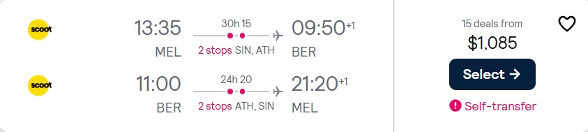 Click here to book this cheap flight deal. Cheap flights from Melbourne, Australia to Berlin, Germany for only $1085 AUD roundtrip. Flight deal ticket image.