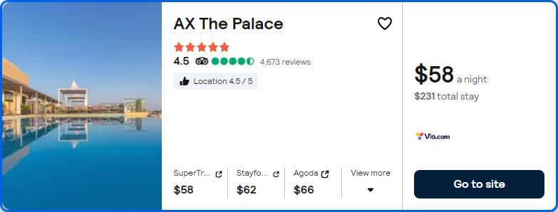 Click here to book this cheap flight deal. Stay at the 5* AX The Palace in Malta for only $58 USD per night. Flight deal ticket image.