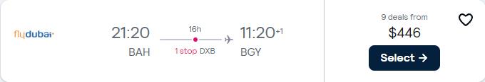 Business Class flights from Bahrain or Muscat, Oman to European cities from only $446 USD one-way. Flight deal ticket image.