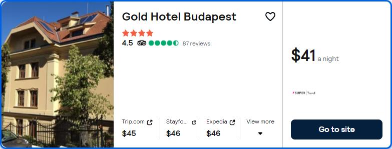 Stay at the 4* Gold Hotel Budapest in Budapest, Hungary for only $41 USD per night. Flight deal ticket image.