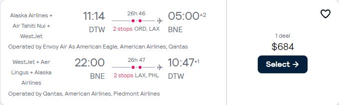 Click here to book this cheap flight deal. Cheap flights from US cities to Brisbane, Australia for only $684 roundtrip with American Airlines and Qantas. Flight deal ticket image.
