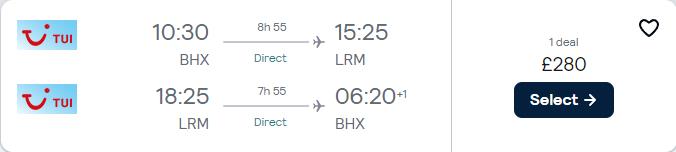 Non-stop flights from Birmingham or London, UK to the Dominican Republic from only £280 roundtrip. Flight deal ticket image.