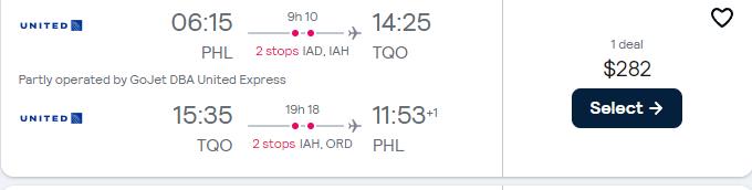 Cheap flights from Philadelphia to Tulum, Mexico for only $282 roundtrip with United Airlines. Flight deal ticket image.