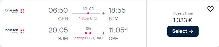 Business Class, Christmas and New Year flights from Copenhagen, Denmark to Bujumbura, Burundi for only €1333 roundtrip with Brussels Airlines. Flight deal ticket image.