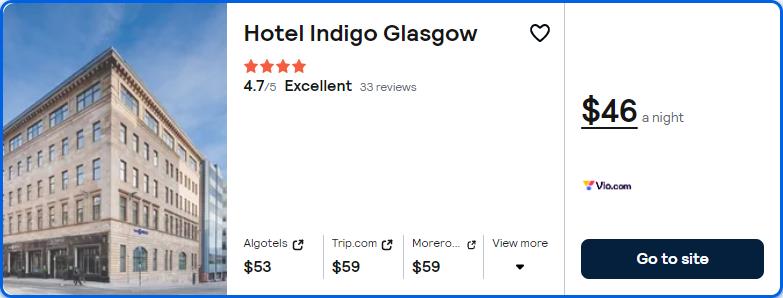 Stay at the 4* Hotel Indigo Glasgow in Glasgow, Scotland for only $46 USD per night. Flight deal ticket image.