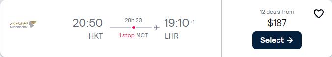 Click here to book this cheap flight deal. Cheap flights from Phuket, Thailand to London, UK for only $187 USD one-way. Flight deal ticket image.