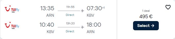Click here to book this cheap flight deal. Non-stop flights from Stockholm, Sweden to Krabi, Thailand for only €495 roundtrip. Flight deal ticket image.