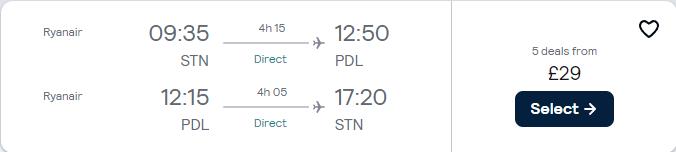 Non-stop flights from London, UK to the Azores for only £29 roundtrip. Flight deal ticket image.