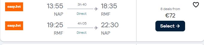 Non-stop flights from Naples or Milan, Italy to Egyptian cities from only €72 roundtrip. Flight deal ticket image.