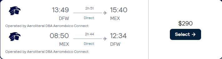 Non-stop, summer flights from Dallas, Texas to Mexico City, Mexico for only $290 roundtrip with American Airlines. Flight deal ticket image.