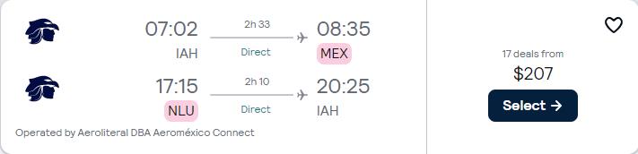 Non-stop, summer flights from Houston, Texas to Mexico City, Mexico for only $207 roundtrip with Aeromexico. Flight deal ticket image.