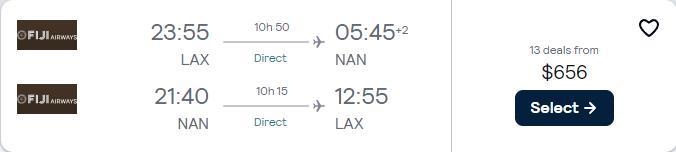 Cheap flights from US cities to Fiji from only $656 roundtrip with Fiji Airways. Flight deal ticket image.