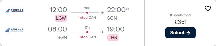 Click here to book this cheap flight deal. Cheap flights from London, UK to Vietnamese cities from only £351 roundtrip. Flight deal ticket image.