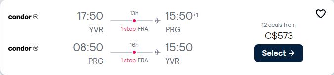 Click here to book this cheap flight deal. Cheap flights from Vancouver, Canada to European cities from only $573 CAD roundtrip. Flight deal ticket image.