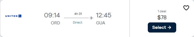 Non-stop, summer flights from Chicago to Guatemala City, Guatemala for only $78 one-way with United Airlines. Flight deal ticket image.