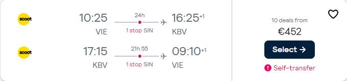 Click here to book this cheap flight deal. Cheap flights from Vienna, Austria to Krabi, Thailand for only €452 roundtrip. Flight deal ticket image.