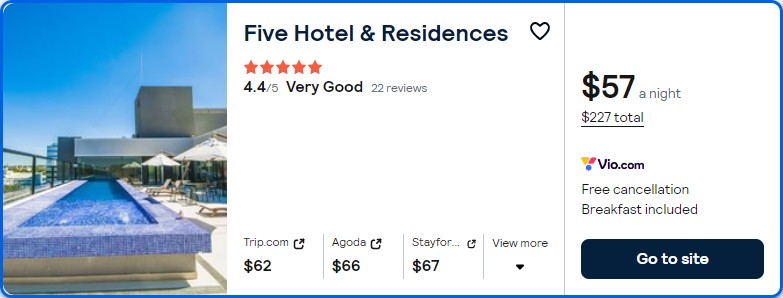 Stay at the 5* Five Hotel & Residences in Asuncion, Paraguay for only $57 USD per night over Christmas. Flight deal ticket image.