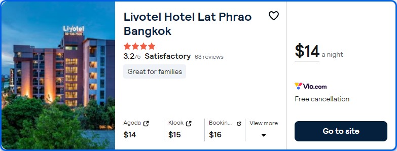 Stay at the 4* Livotel Hotel Lat Phrao Bangkok in Bangkok, Thailand for only $14 USD per night. Flight deal ticket image.