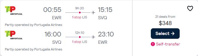 Click here to book this cheap flight deal. Cheap flights from New York to ________ from only $342 roundtrip with TAP Air Portugal. Flight deal ticket image.