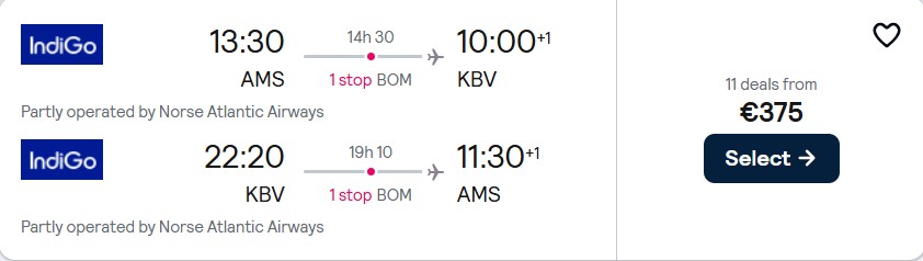 Cheap flights from Amsterdam, Netherlands to Krabi, Thailand for only €375 roundtrip. Flight deal ticket image.