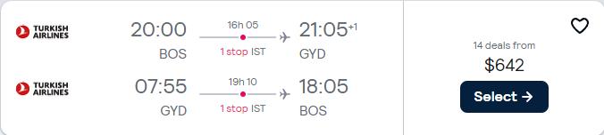 Click here to book this cheap flight deal. Cheap flights from Boston to Baku, Azerbaijan for only $642 roundtrip with Turkish Airlines. Flight deal ticket image.
