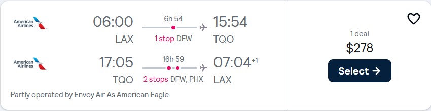 Cheap flights from Los Angeles to Tulum, Mexico for only $278 roundtrip with American Airlines. Flight deal ticket image.