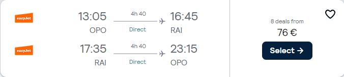 Non-stop flights from Porto or Lisbon, Portugal to Praia or Boa Vista, Cape Verde from only €76 roundtrip. Flight deal ticket image.