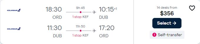 Click here to book this cheap flight deal. Cheap flights from Chicago to European cities from only $356 roundtrip. Flight deal ticket image.