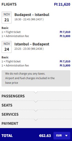 Click here to book this cheap flight deal. Cheap flights from Budapest, Hungary to Istanbul, Turkey for only €62 roundtrip. Flight deal ticket image.