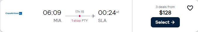 Click here to book this cheap flight deal. Cheap flights from US cities to from only $128 one-way with Copa Airlines. Flight deal ticket image.