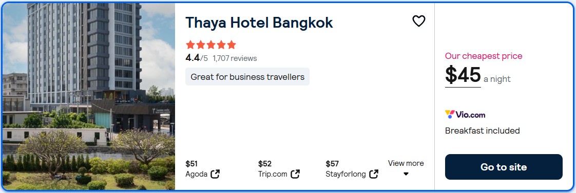Stay at the 5* Thaya Hotel Bangkok in Bangkok, Thailand for only $45 USD per night. Flight deal ticket image.